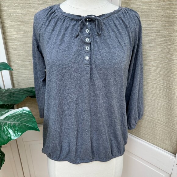Loft Gray Top, Casual 3/4 sleeves,  Jersey Front Button Top, Business Casual - Picture 1 of 9